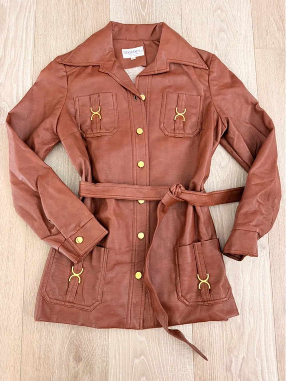 Tucker Knits brown pvc vinyl leather jacket
